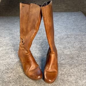 Teva Waterproof Leather Riding Boots Women’s 7 Brown Knee High 2” Heel